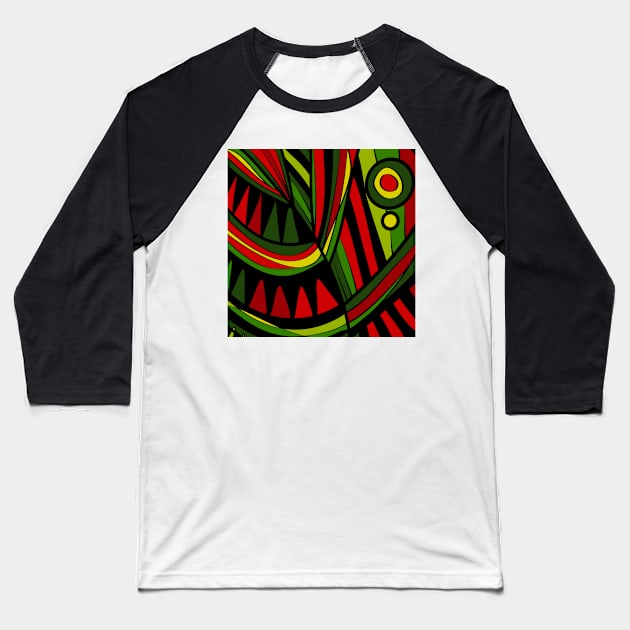 Mazipoodles New Fish Head Leaves Jazz Funk Red Green Black Baseball T-Shirt by Mazipoodles